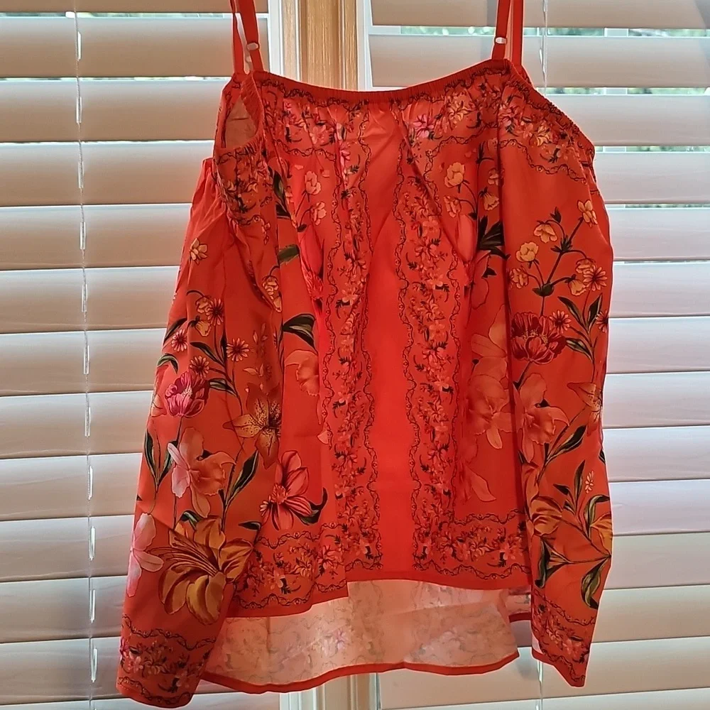 Floral Orange Women's  Crop Top - Picture 4 of 5